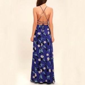 Blue Floral Maxi Dress with Open Strappy Back